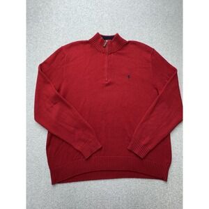 Polo Ralph‎ Lauren Sweater Mens XL Red Quarter Zip Pullover Cotton Pony Knit